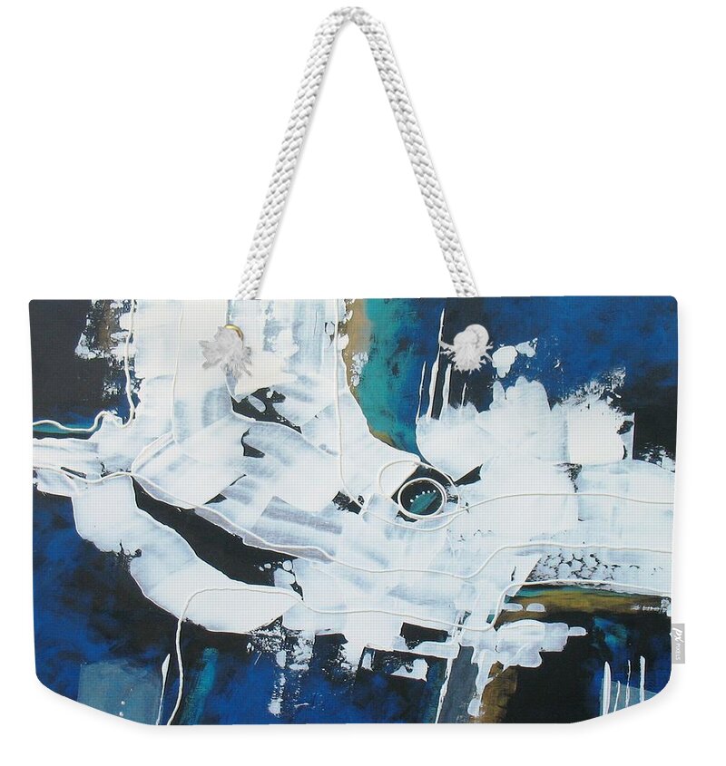 Abstract Weekender Tote Bag featuring the painting I See the White One by Louise Adams