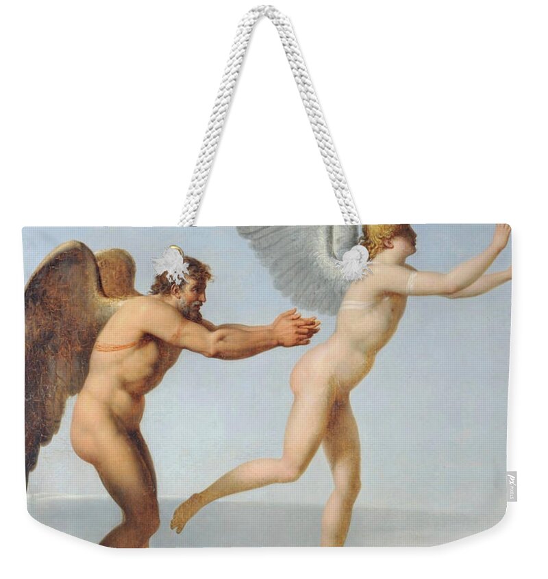 Charles Paul Landon Weekender Tote Bag featuring the painting Icarus and Daedalus by Charles Paul Landon