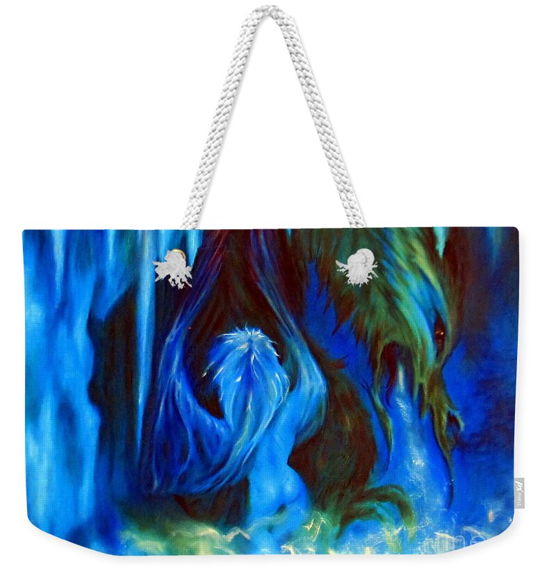 Dragon Weekender Tote Bag featuring the painting Dance of The Winged Being by Georgia Doyle