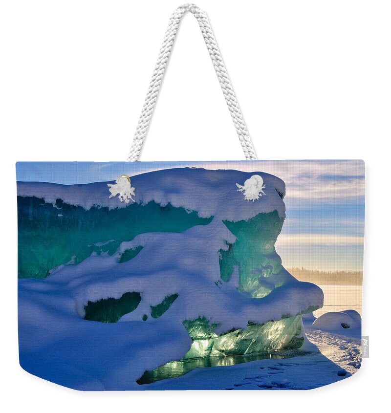 Iceberg Weekender Tote Bag featuring the photograph Iceberg's Glow - Mendenhall Glacier by Cathy Mahnke