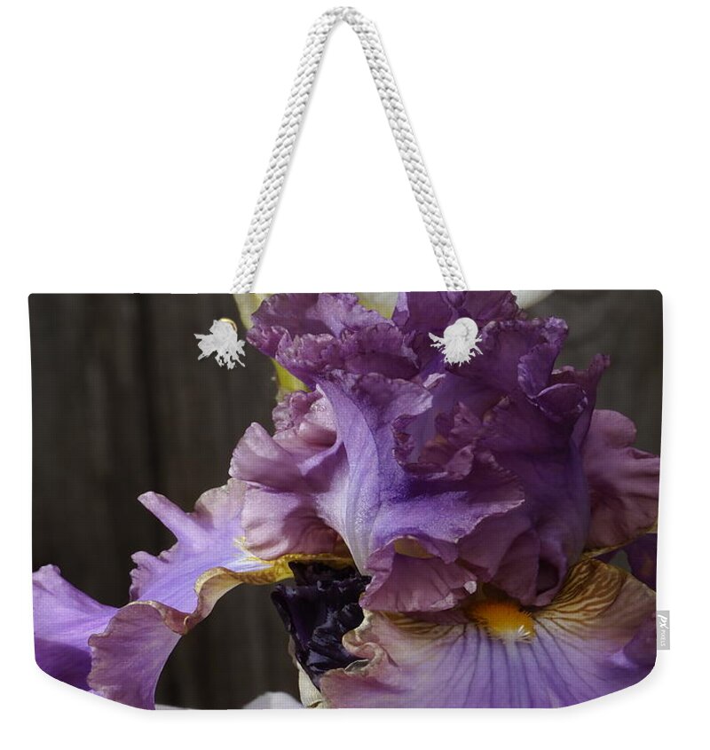 Botanical Weekender Tote Bag featuring the photograph Icing on Lavender Iris by Richard Thomas