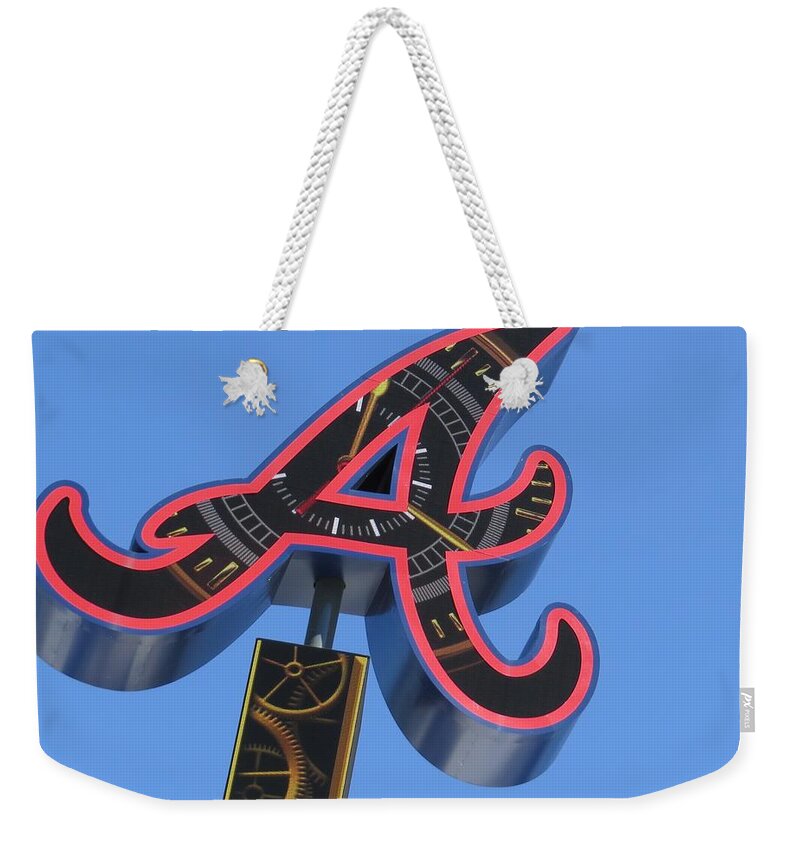 Neon Sign Weekender Tote Bag featuring the photograph iconic A by Aaron Martens