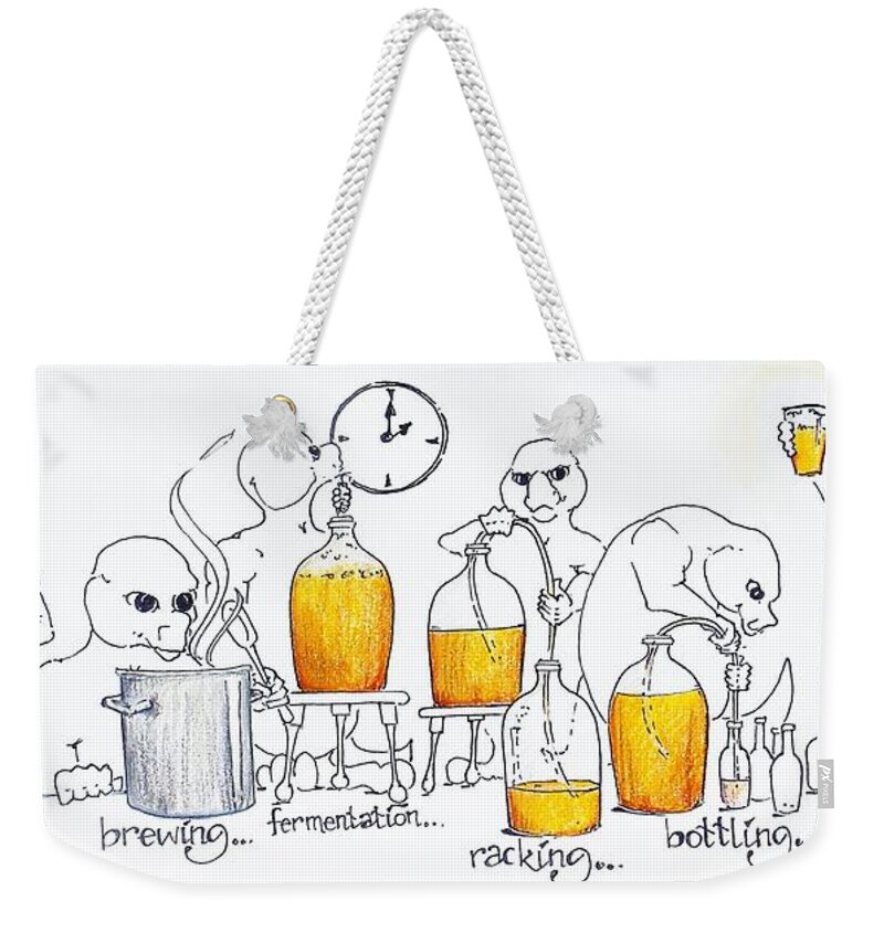 Beer Weekender Tote Bag featuring the drawing Ideas Brewing by K M Pawelec