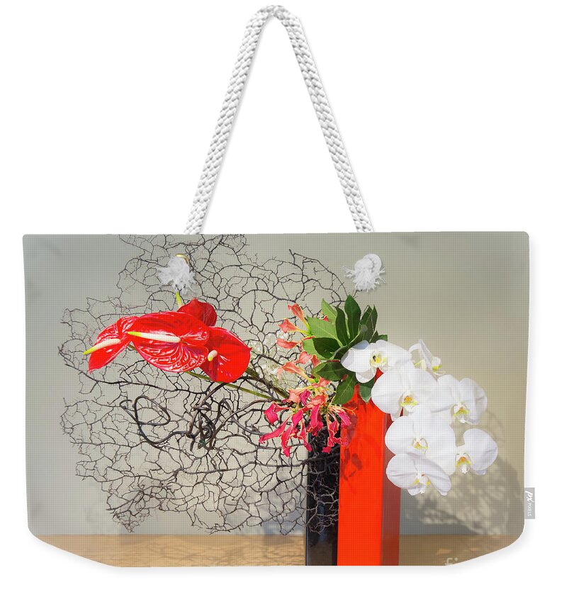 Gloriosa Lily Weekender Tote Bag featuring the photograph Ikebana composition by Yoko Sprague by Agnes Caruso
