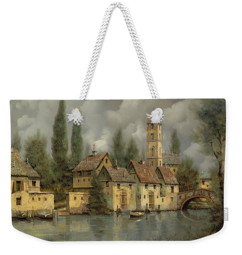 River Weekender Tote Bag featuring the painting Il Borgo Sul Fiume by Guido Borelli