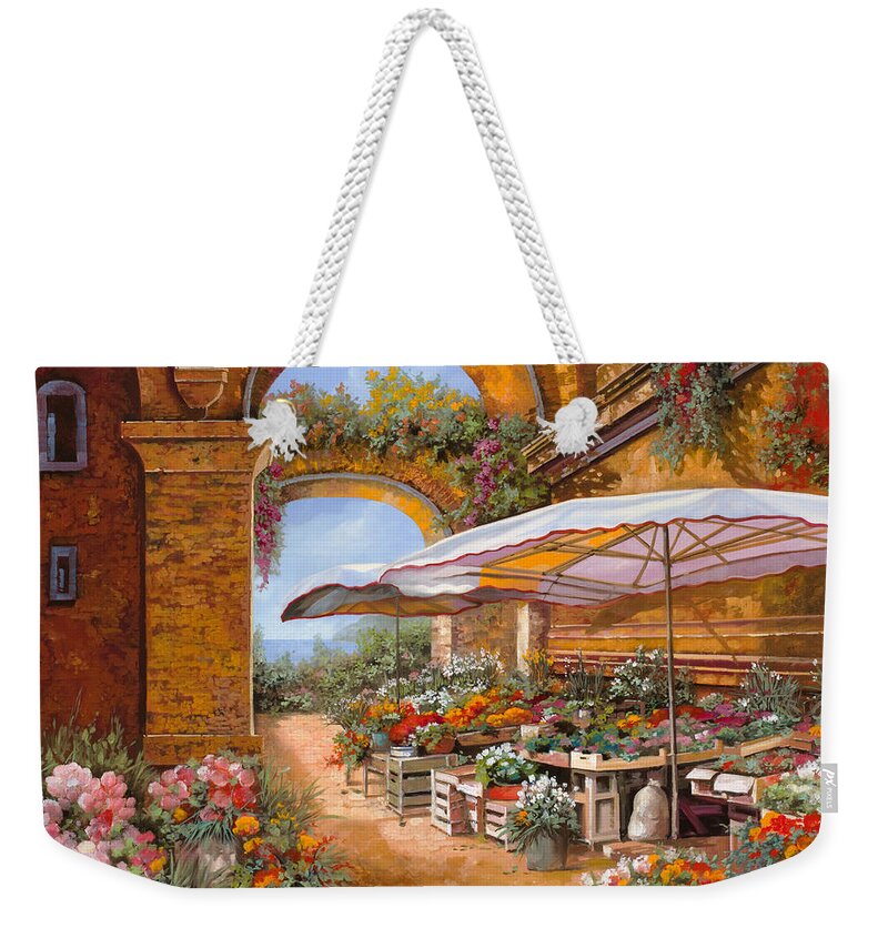 Market Weekender Tote Bag featuring the painting Il Mercato Sotto Le Arcate by Guido Borelli
