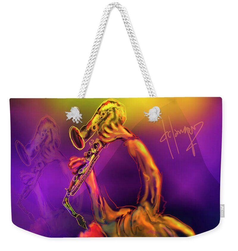 Guitar Weekender Tote Bag featuring the painting I'll Bend Over Backwards For Your Love by DC Langer