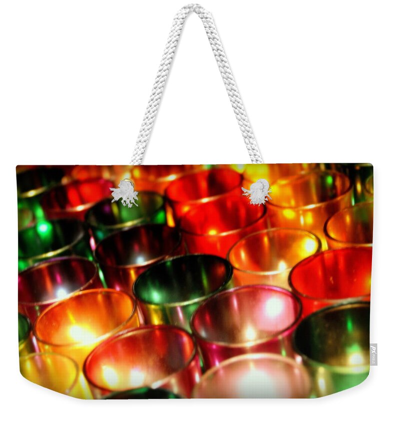 Votives Weekender Tote Bag featuring the photograph Illuminated Prayers by Andrea Platt