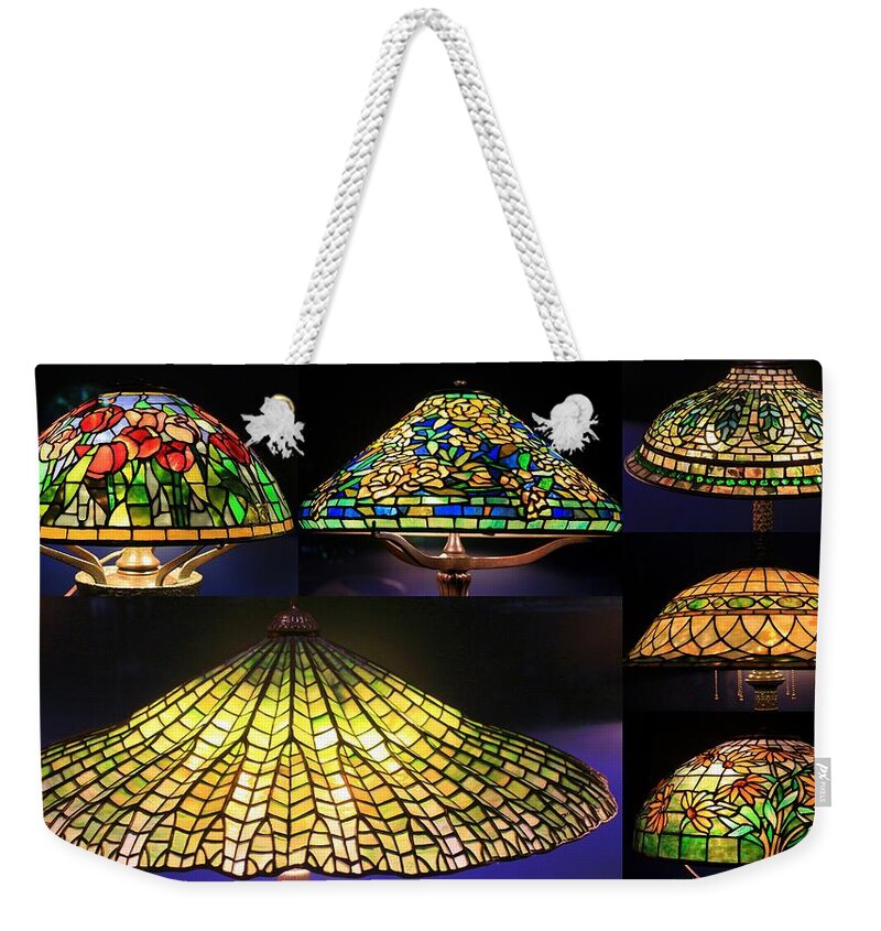 Living Weekender Tote Bag featuring the photograph Illuminated Tiffany Lamps - A collage by Dora Sofia Caputo