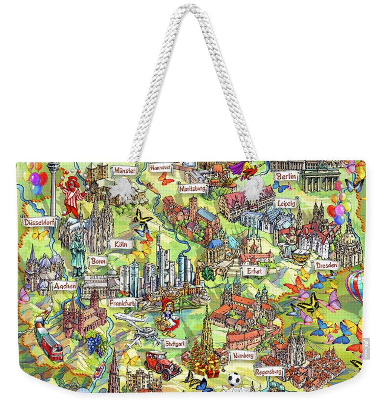 Germany Map Weekender Tote Bag featuring the painting Illustrated Map of Germany by Maria Rabinky