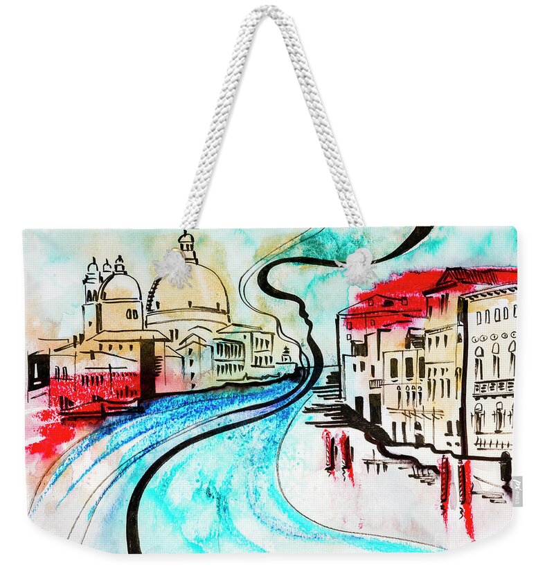 Architecture Weekender Tote Bag featuring the mixed media illustration of travel, Venice by Ariadna De Raadt