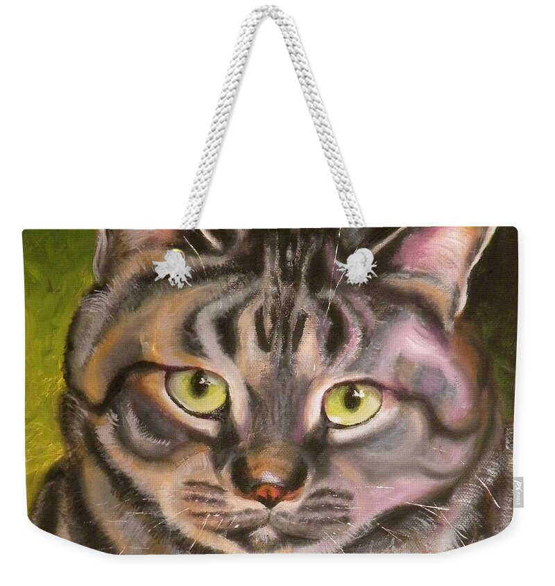 Cat Weekender Tote Bag featuring the painting Im Your Man Tabby by Susan A Becker