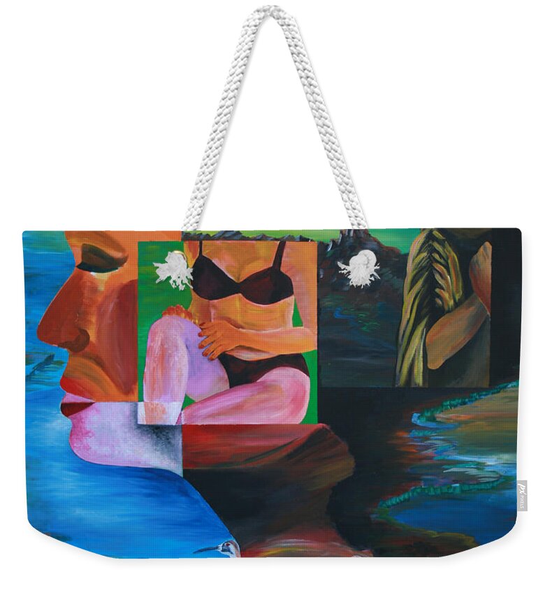 Imaginations Weekender Tote Bag featuring the painting Imaginations by Obi-Tabot Tabe