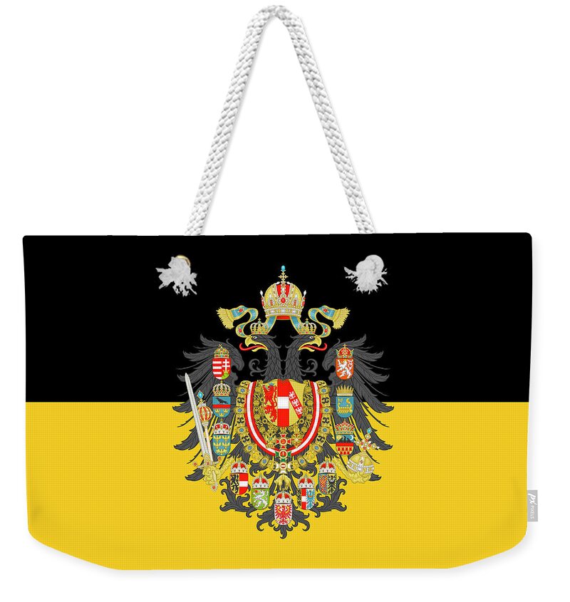 Flag Weekender Tote Bag featuring the digital art Habsburg flag with Imperial Coat of Arms 1 by Helga Novelli