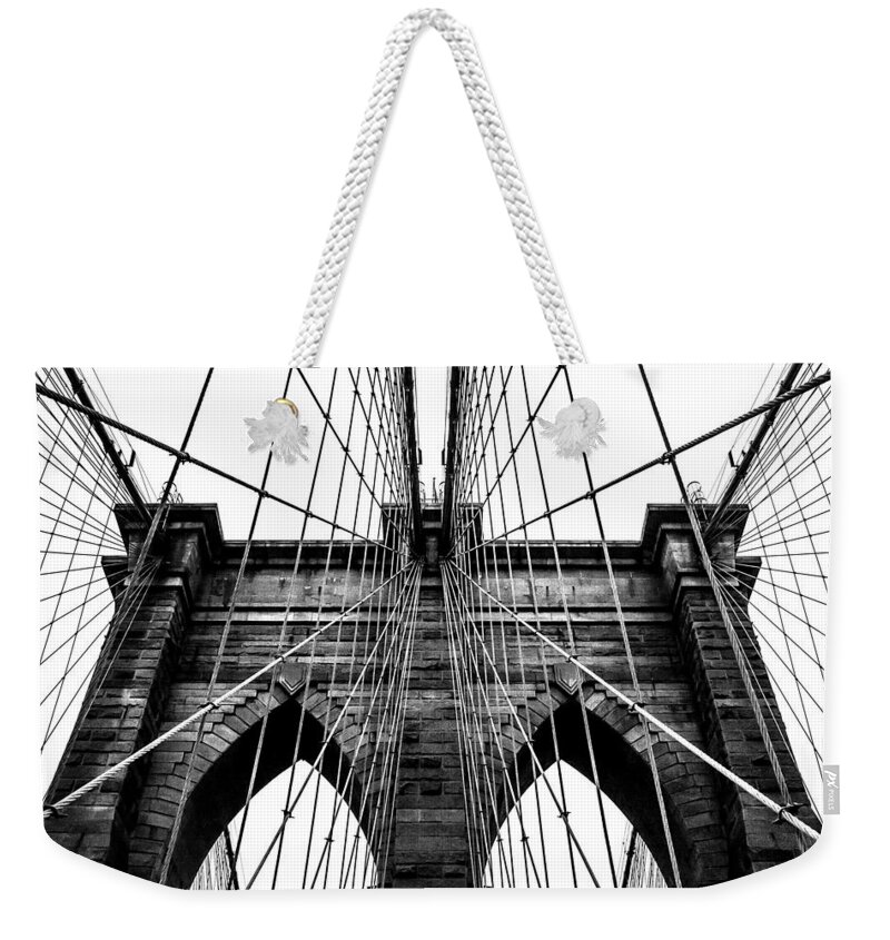 Brooklyn Bridge Weekender Tote Bag featuring the photograph Imposing Arches by Az Jackson