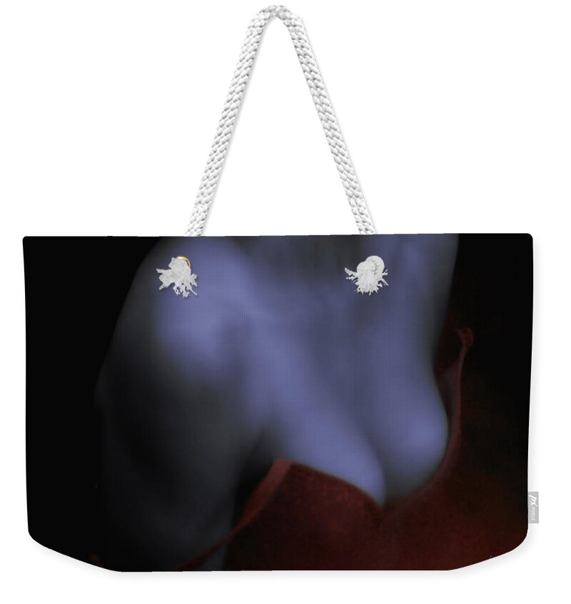 Woman Weekender Tote Bag featuring the photograph Imprissoned In Red by Donna Blackhall