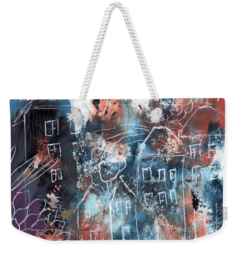 Abstract Weekender Tote Bag featuring the painting In A Northern Town- Abstract Art by Linda Woods by Linda Woods