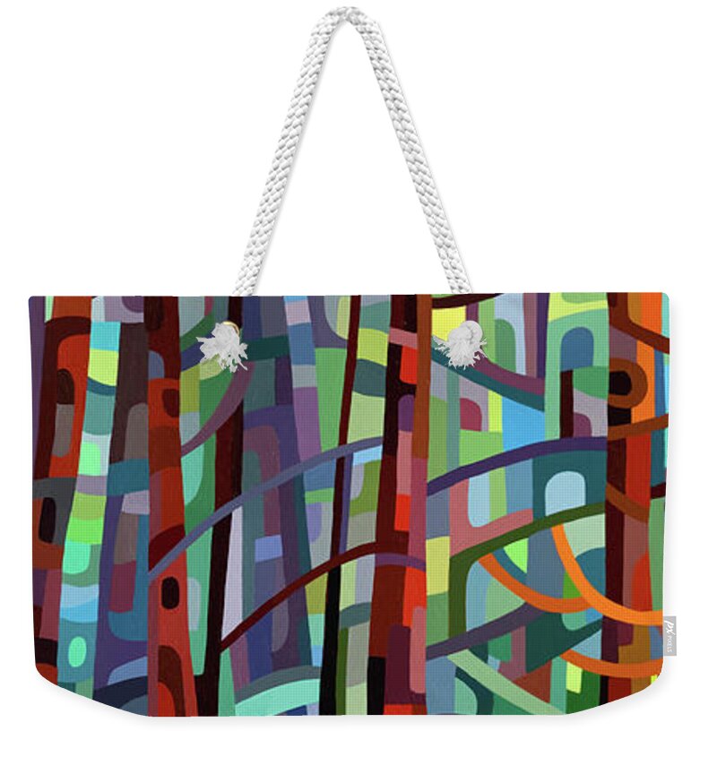  Weekender Tote Bag featuring the painting In a Pine Forest - crop by Mandy Budan