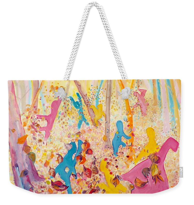 Leaves Weekender Tote Bag featuring the painting In and Out of the Leaves by Chris Walker