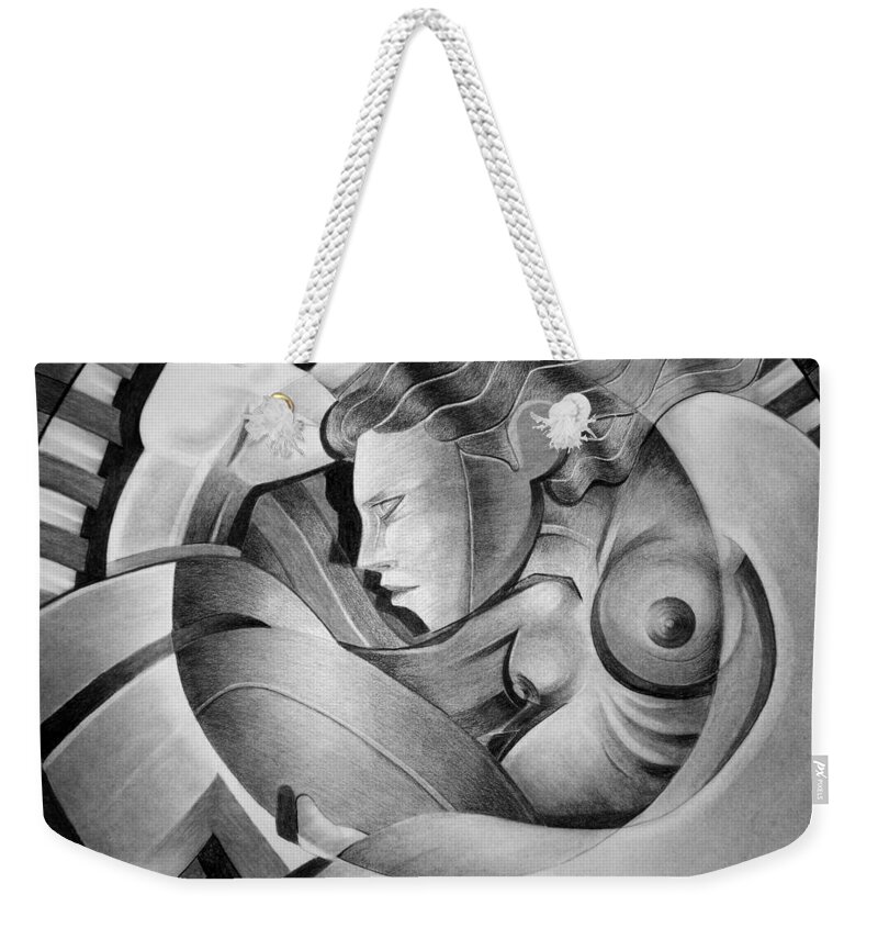 Art Weekender Tote Bag featuring the drawing In Circle by Myron Belfast