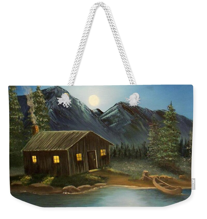 Cabin Weekender Tote Bag featuring the painting In For The Night by Sheri Keith