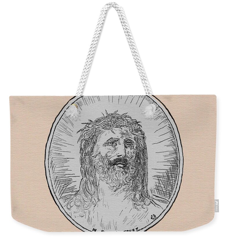 Jesus Weekender Tote Bag featuring the drawing In Him We Trust by Donna L Munro