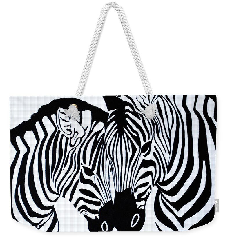 Zebras Weekender Tote Bag featuring the painting In Love by Sonali Kukreja