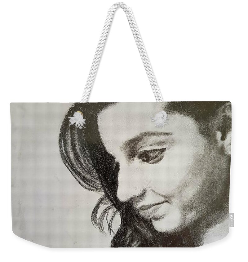 Portrait Drawing Weekender Tote Bag featuring the drawing In Sweet Thought by Cassy Allsworth