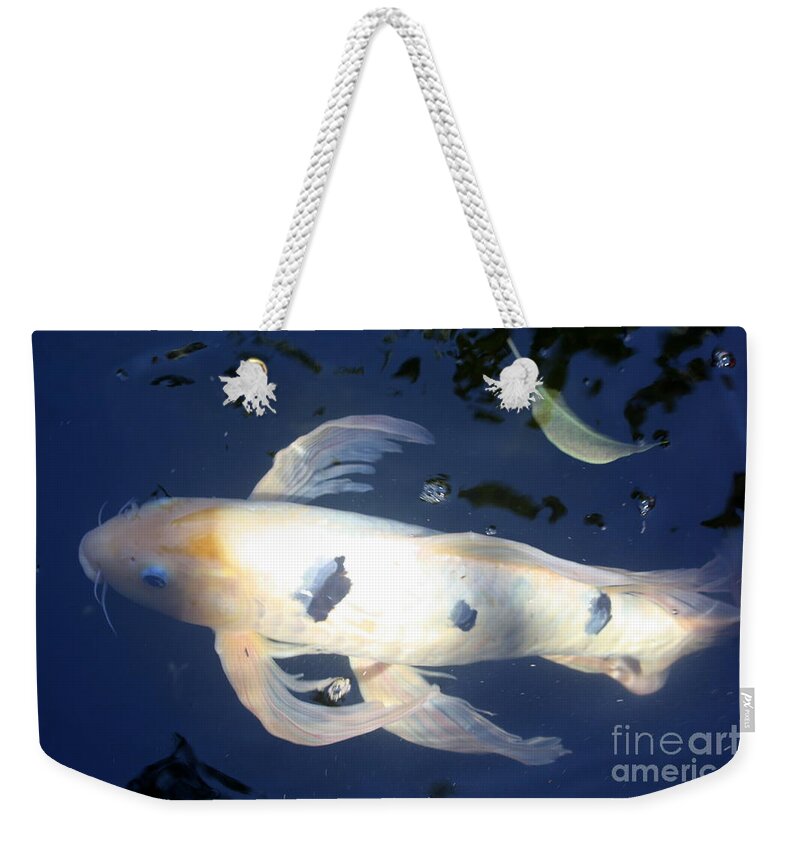 Koi Weekender Tote Bag featuring the photograph In the Blue World by Victoria Davis