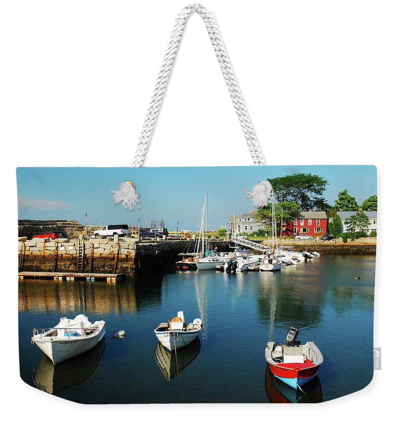 Rockport Weekender Tote Bag featuring the photograph In the Harbor by James Kirkikis