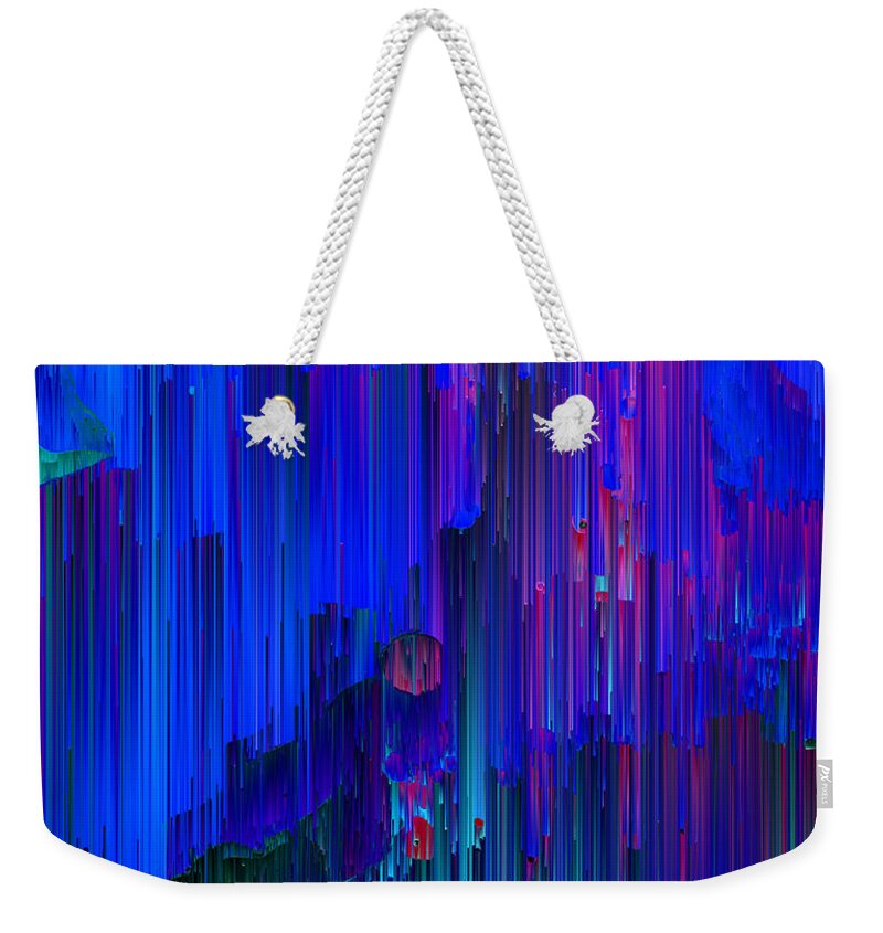Blue Weekender Tote Bag featuring the digital art In the Midst - Pixel Art by Jennifer Walsh