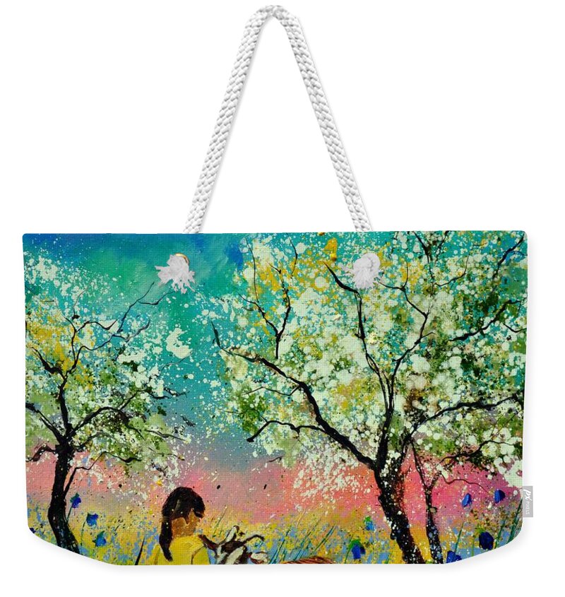 Landscape Weekender Tote Bag featuring the painting In the orchard by Pol Ledent