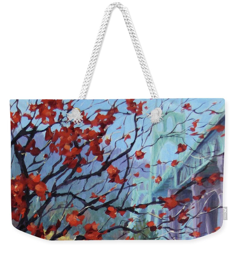 Fall Weekender Tote Bag featuring the painting In The Rainbow by Karen Ilari