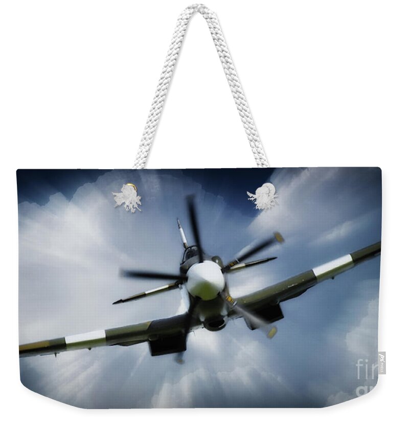 Spitfire Weekender Tote Bag featuring the digital art Incoming Spitfire by Airpower Art