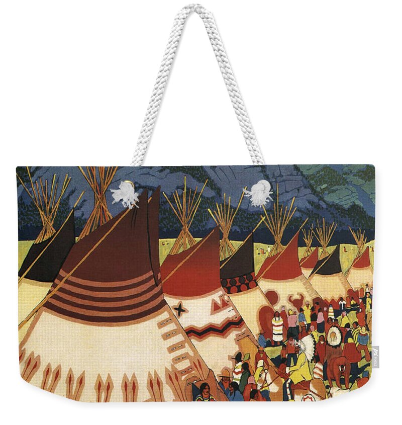 Indian Weekender Tote Bag featuring the painting Indian days in Banff by Long Shot