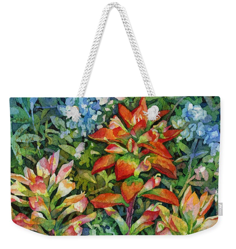 Wild Flower Weekender Tote Bag featuring the painting Indian Paintbrush by Hailey E Herrera