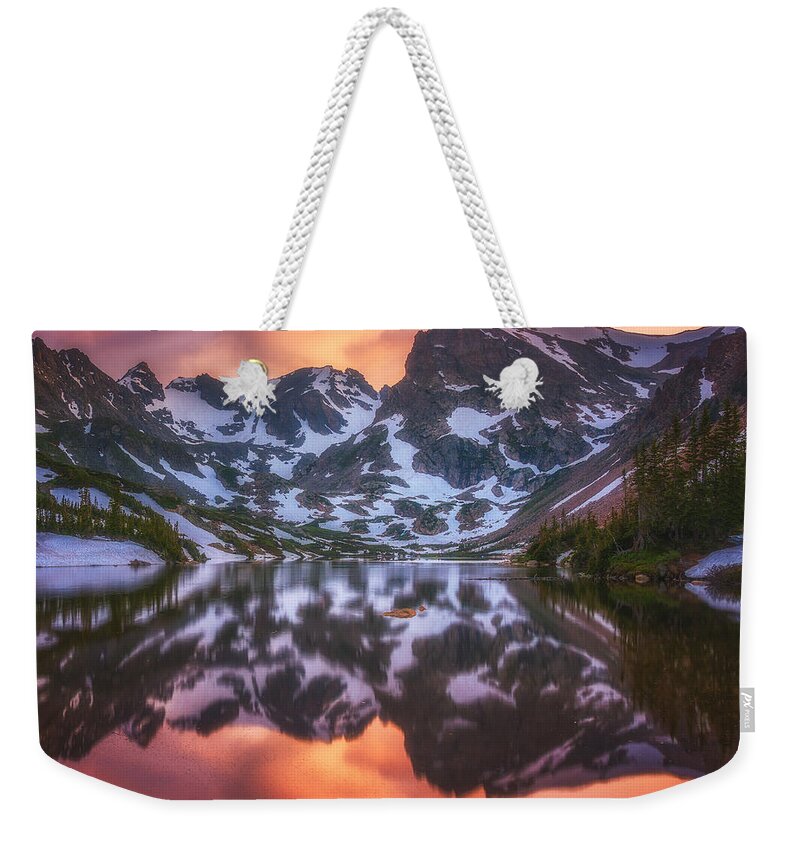 Colorado Weekender Tote Bag featuring the photograph Indian Peaks Reflection by Darren White