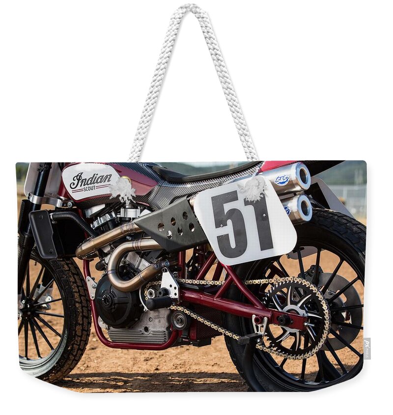 Indian Scout Ftr750 Weekender Tote Bag featuring the photograph Indian Scout FTR750 by Mariel Mcmeeking