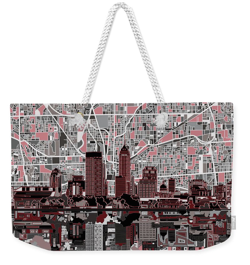 Indianapolis Weekender Tote Bag featuring the painting Indianapolis Skyline Abstract 1 by Bekim M