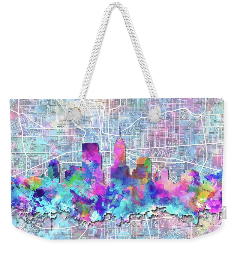 Indianapolis Weekender Tote Bag featuring the painting Indianapolis Skyline Watercolor 5 5 by Bekim M