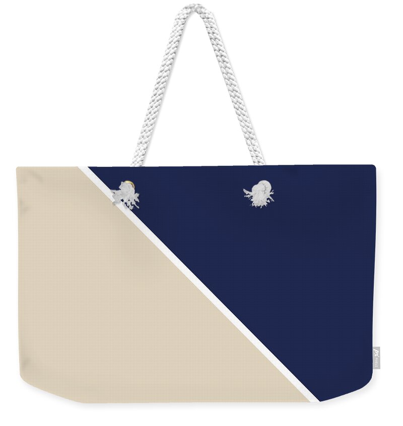 Blue Weekender Tote Bag featuring the digital art Indigo and Sand Geometric by Linda Woods