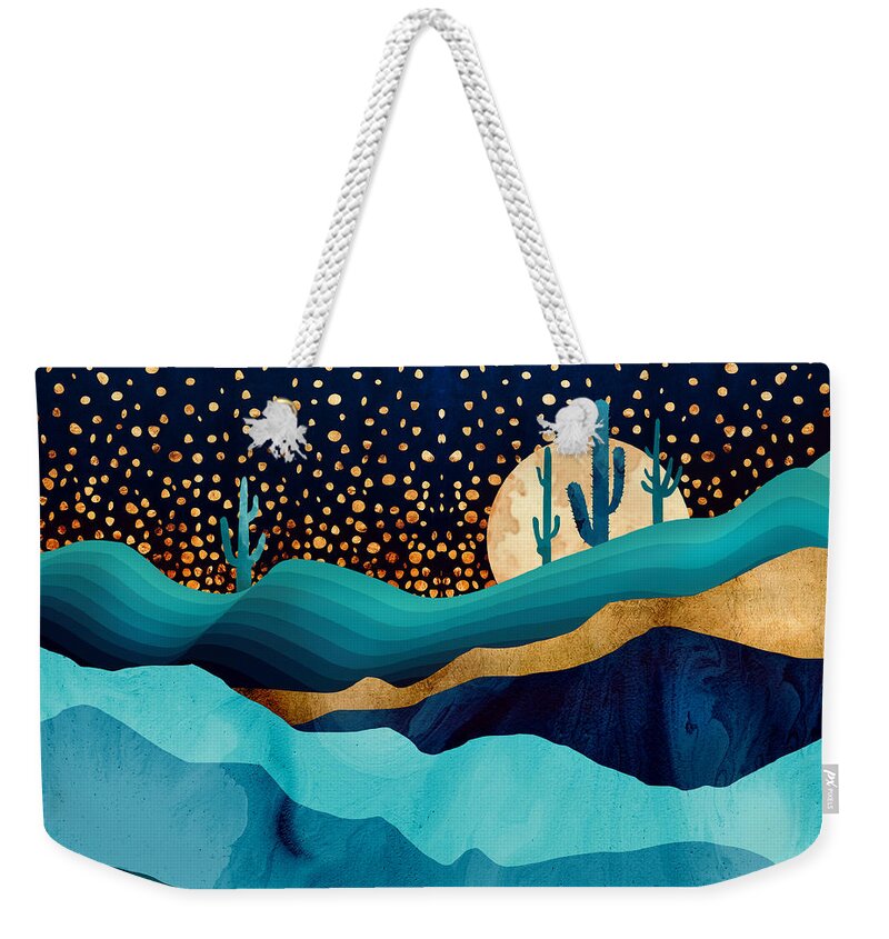 Indigo Weekender Tote Bag featuring the digital art Indigo Desert Night by Spacefrog Designs