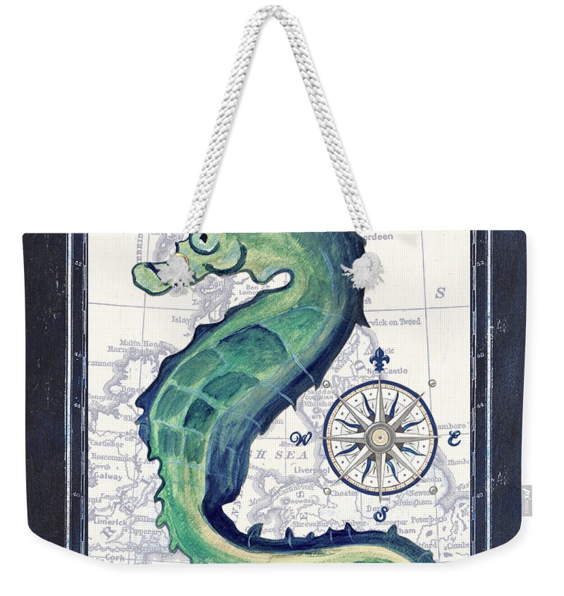 Sea Horse Weekender Tote Bag featuring the painting Indigo Maritime 2 by Debbie DeWitt