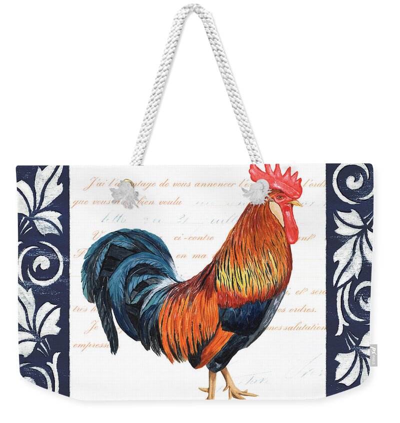 Rooster Weekender Tote Bag featuring the painting Indigo Rooster 1 by Debbie DeWitt