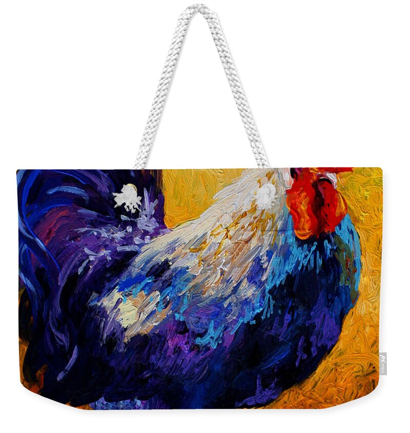 Rooster Weekender Tote Bag featuring the painting Indy - Rooster by Marion Rose