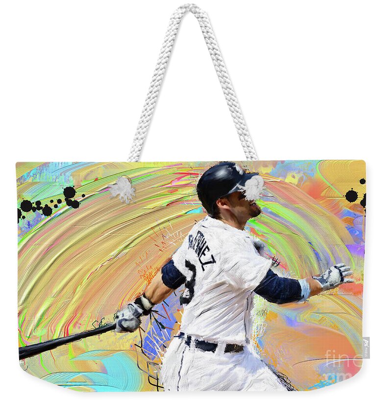 Baseball Weekender Tote Bag featuring the digital art J.D. Martinez by Donald Pavlica