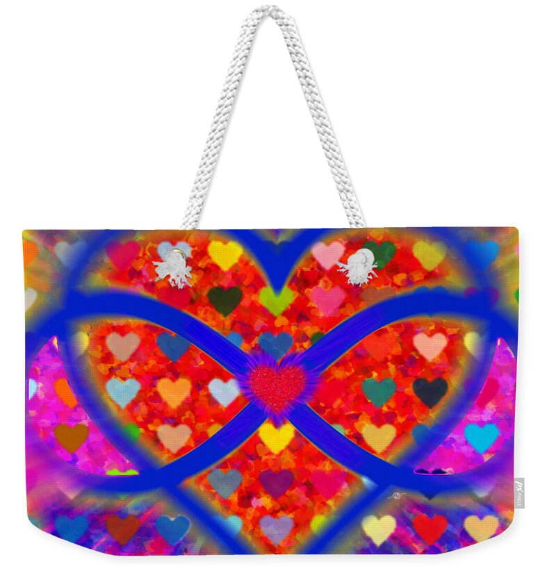 Heart Weekender Tote Bag featuring the painting Infinity Love Heart Red by Tony Rubino