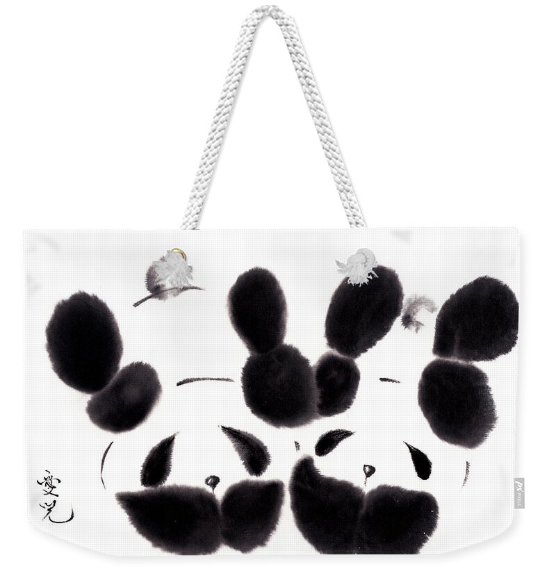 Panda Weekender Tote Bag featuring the painting Innocent Love by Oiyee At Oystudio