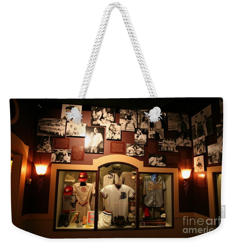 Cooperstown Weekender Tote Bag featuring the photograph Inside Baseball Hall of Fame Displays I by Chuck Kuhn