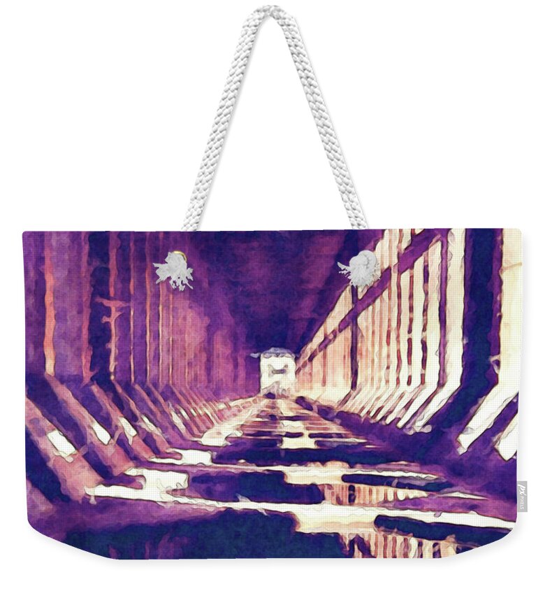 Structure Weekender Tote Bag featuring the digital art Inside of An Iron Ore Dock by Phil Perkins